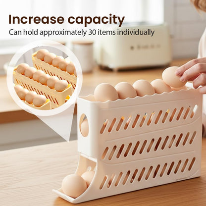 2026 Egg Holder for Fridge, Upgraded 4 Tiers Automatic Rolling Egg Dispenser, No Assembly Required Easy Access, Save Space for Refrigerator Holds up to 30 pcs (White)