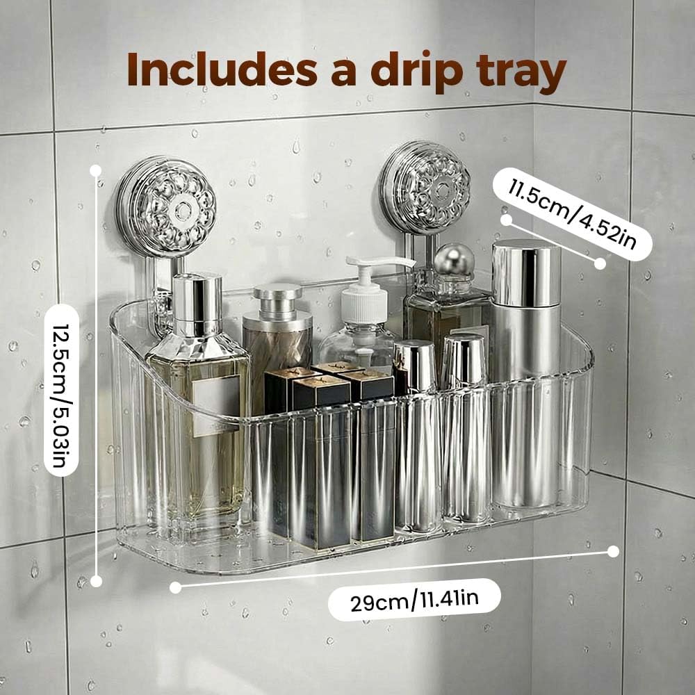 Bathroom Suction Storage Box, 2026 New No-Drill Large Capacity Strong Load-Bearing Suction Cup Storage Rack with Drain Holes, Removable Shower Caddy for Bathroom Kitchen (Gray)