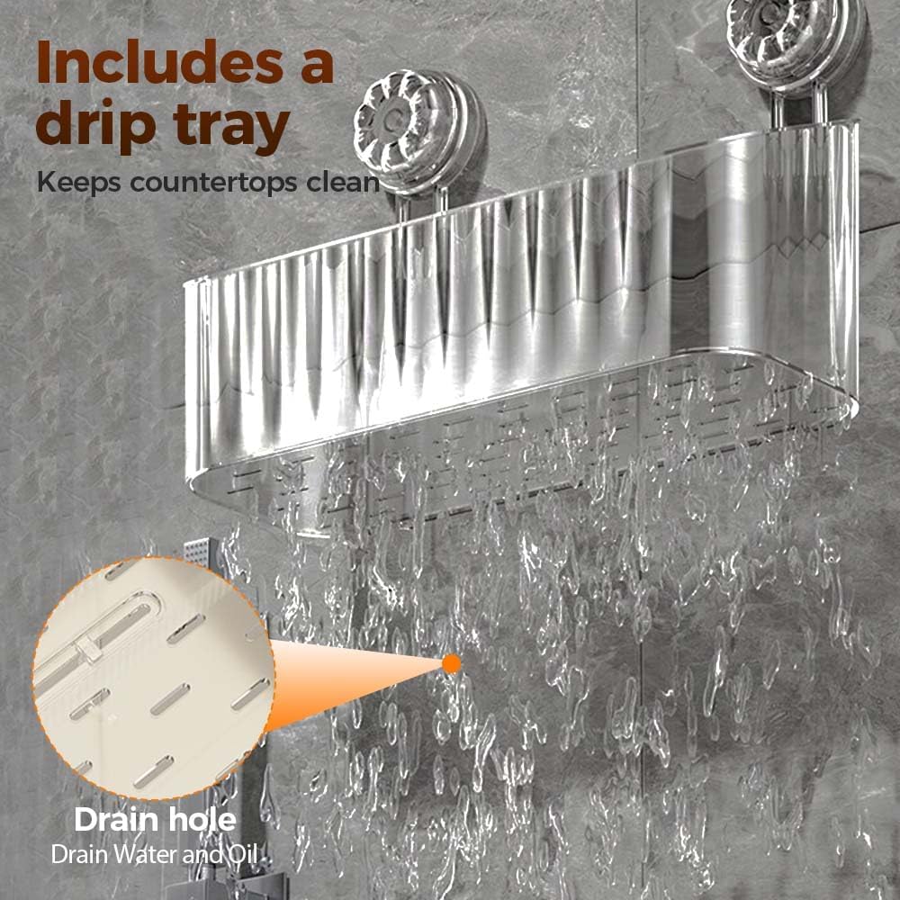 Bathroom Suction Storage Box, 2026 New No-Drill Large Capacity Strong Load-Bearing Suction Cup Storage Rack with Drain Holes, Removable Shower Caddy for Bathroom Kitchen (Gray)