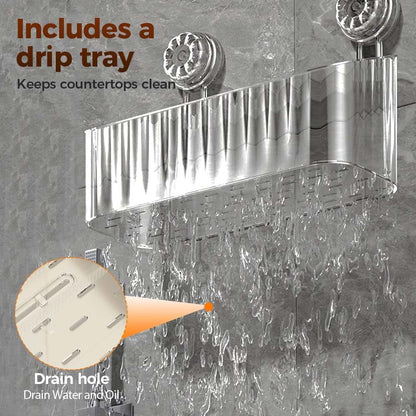 Bathroom Suction Storage Box, 2026 New No-Drill Large Capacity Strong Load-Bearing Suction Cup Storage Rack with Drain Holes, Removable Shower Caddy for Bathroom Kitchen (Gray)