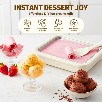 Rolled Ice Cream Maker Kit, 2026 New Stainless Steel Freeze Plate with 2 Scrapers, DIY Stir Fried Ice Cream Tray for Homemade Desserts, Perfect for Family Fun & Parties (White)