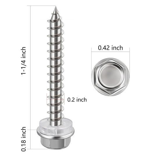 (200Pcs)#10x1-1/4 Self-Tapping Screws for Wood 410 Stainless Steel Hexagon Head Quick Tapping
