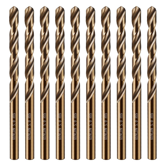 3/16" Cobalt Drill Bit(10Pcs), M35 HSS Metal Drill Bit Set forwood, Hard Metal, Stainless Steel, Cobalt Steel M35 Jobber Length Twist Drill Bits