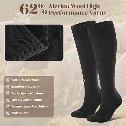 Thick Merino Wool Compression Socks for Women and Men 20-30mmHg Knee High Support Socks for Flying Nurses Pregnancy