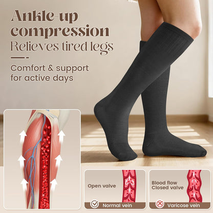 Thick Merino Wool Compression Socks for Women and Men 20-30mmHg Knee High Support Socks for Flying Nurses Pregnancy