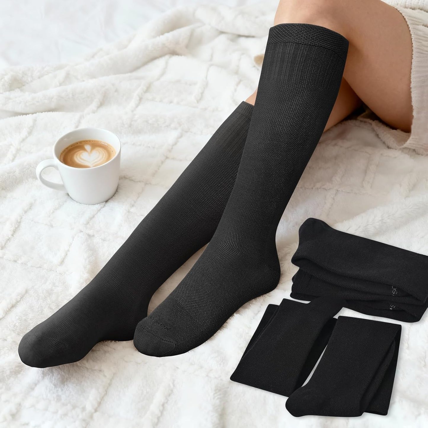 Thick Merino Wool Compression Socks for Women and Men 20-30mmHg Knee High Support Socks for Flying Nurses Pregnancy