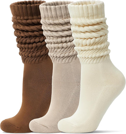 Women's Slouch Socks Long Boot Scrunch Sock Soft Cotton Knit Cozy Socks 3 Pairs