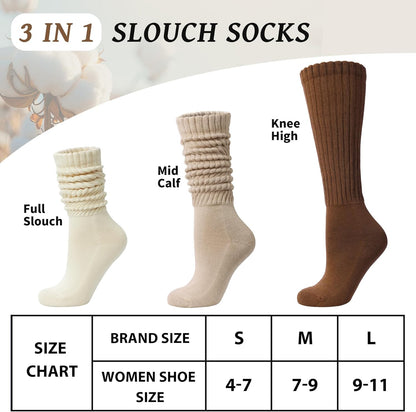 Women's Slouch Socks Long Boot Scrunch Sock Soft Cotton Knit Cozy Socks 3 Pairs