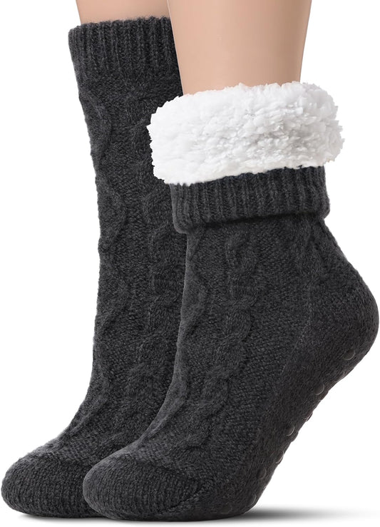 Slipper Socks for Women with Grippers Non Slip, Sherpa Lined Slipper Socks