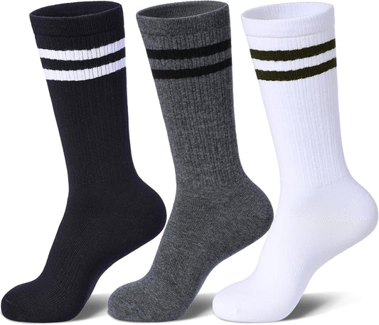 Womens Striped Socks Cotton Athletic Running Chioned Calf Socks Casual School Style 3 Pairs