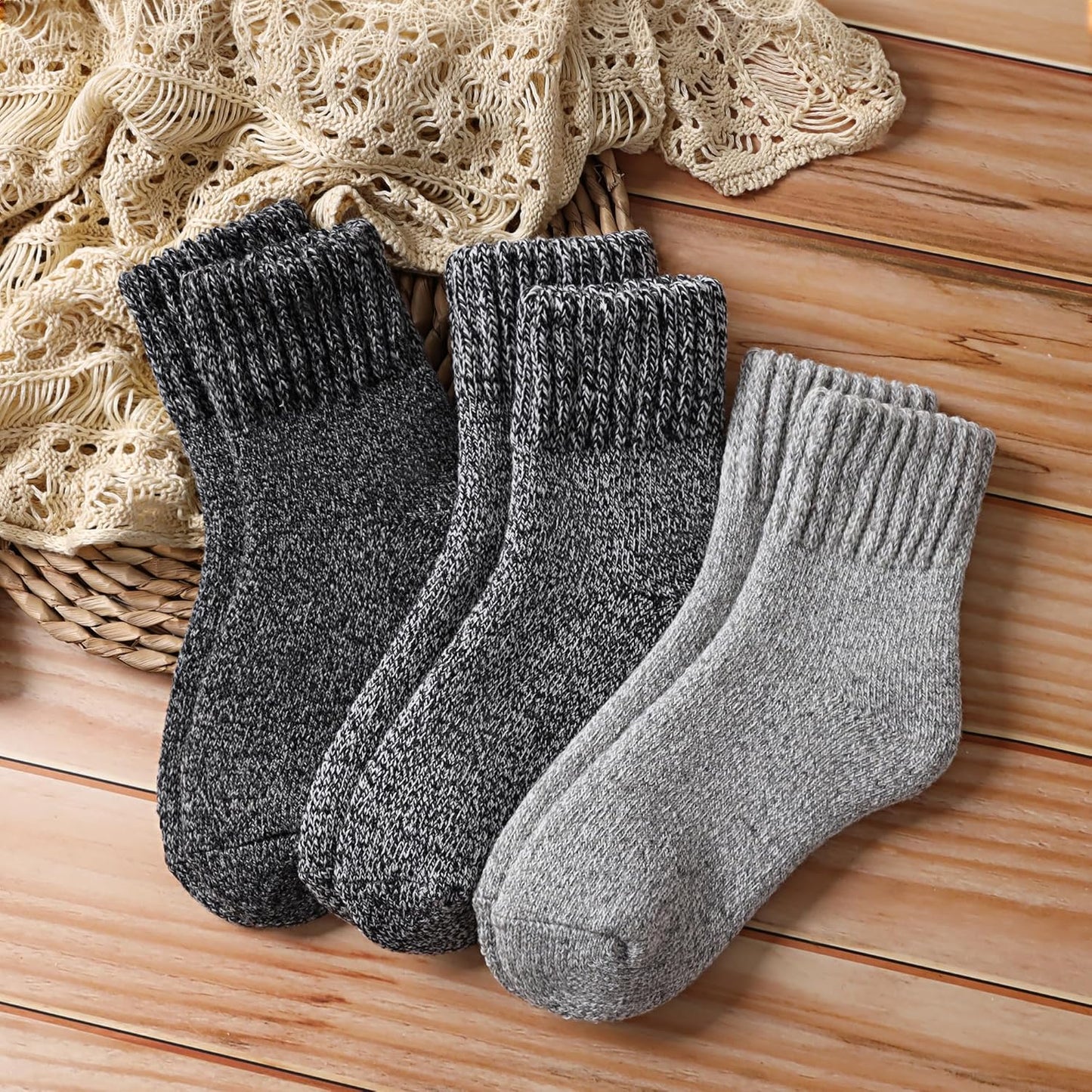 Merino Wool Socks for Women 3 Pairs - Thick Cozy Crew Thermal Boot Socks for Hiking,Cabin Work,Gift,Everyday