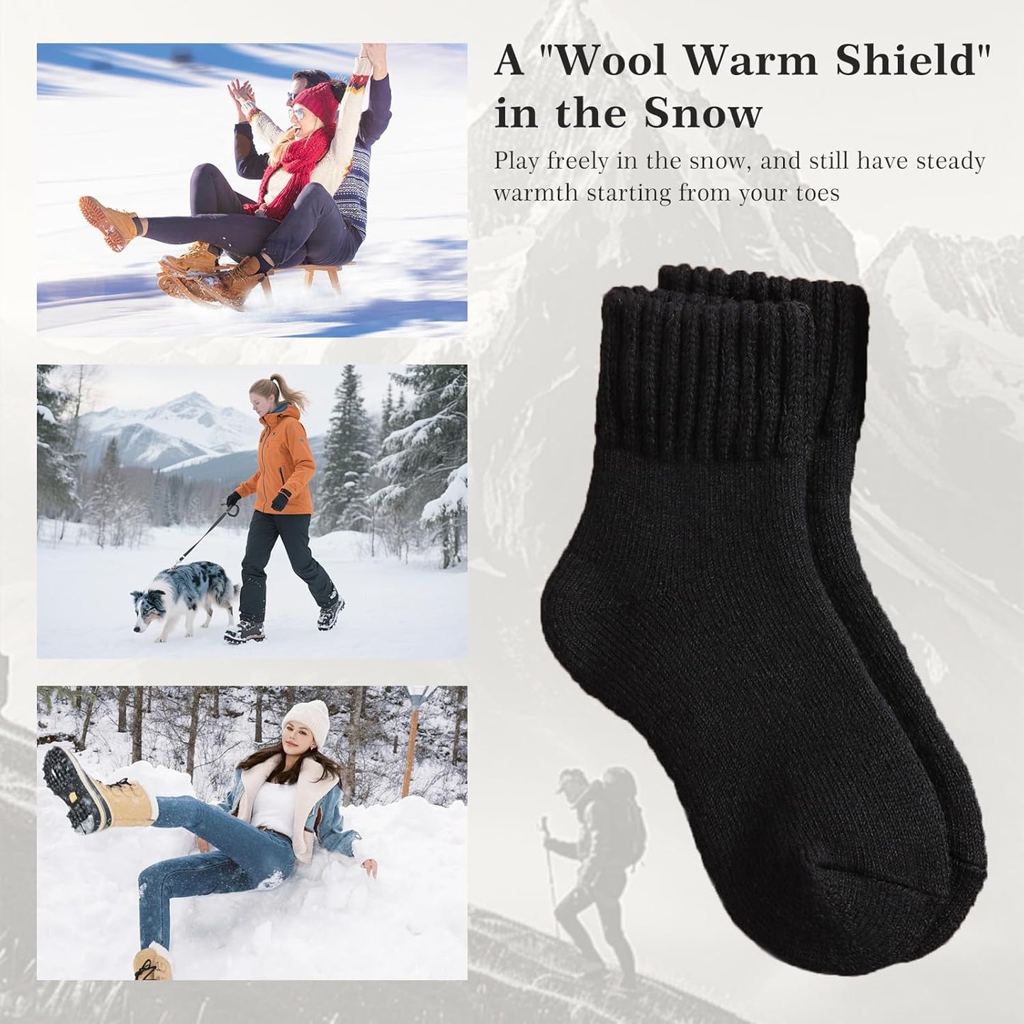 Merino Wool Socks for Women 3 Pairs - Thick Cozy Crew Thermal Boot Socks for Hiking,Cabin Work,Gift,Everyday