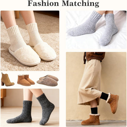 Merino Wool Socks for Women 3 Pairs - Thick Cozy Crew Thermal Boot Socks for Hiking,Cabin Work,Gift,Everyday