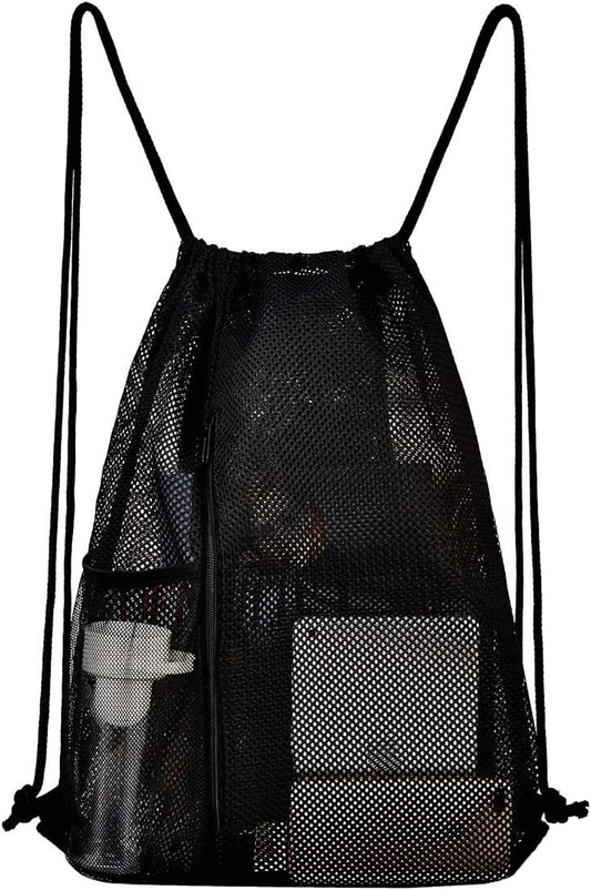 Heavy Duty Mesh Drawstring bag for Soccer Ball，Beach Toys -Drawstring Backpack Sports Gym Bag