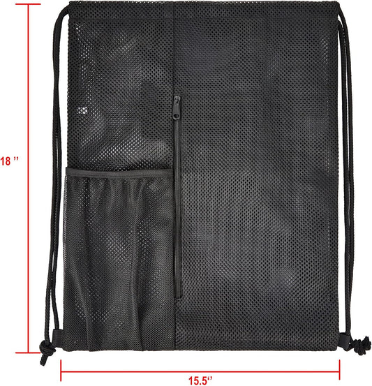 Heavy Duty Mesh Drawstring bag for Soccer Ball，Beach Toys -Drawstring Backpack Sports Gym Bag
