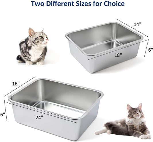 Stainless Steel Cat Litter Box, High Sides Kitten Toilet, Top Open Pet Tray, Non-Stick, Odorless, Rt-Resistant, Easy-Clean Pan, Silver Box (24x16x6 Inch)