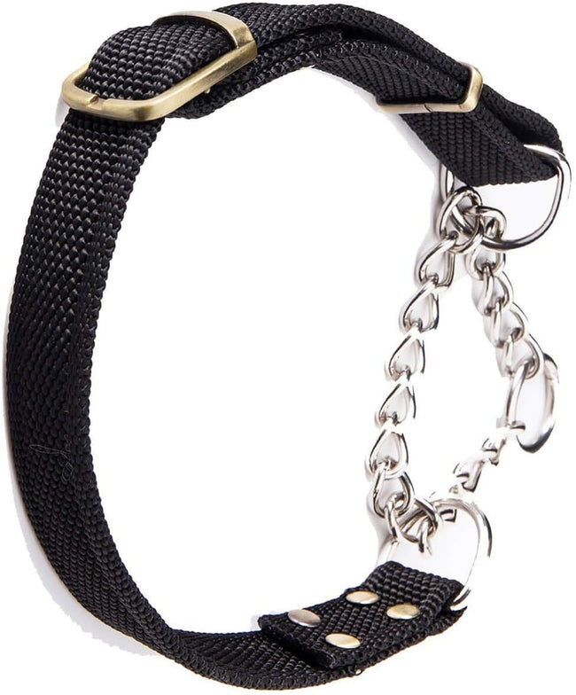 Stainless Steel Nylon Chain Martingale Collar Comfort Heavy Duty Large Dog Collar Escape Perfect for Training Walking Running and High Activities 250lb Pull Proved (Large, Black) Hover Image