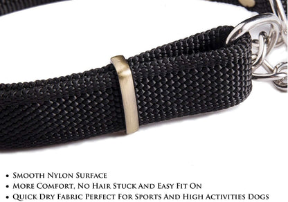 Stainless Steel Nylon Chain Martingale Collar Comfort Heavy Duty Large Dog Collar Escape Perfect for Training Walking Running and High Activities 250lb Pull Proved (Large, Black)