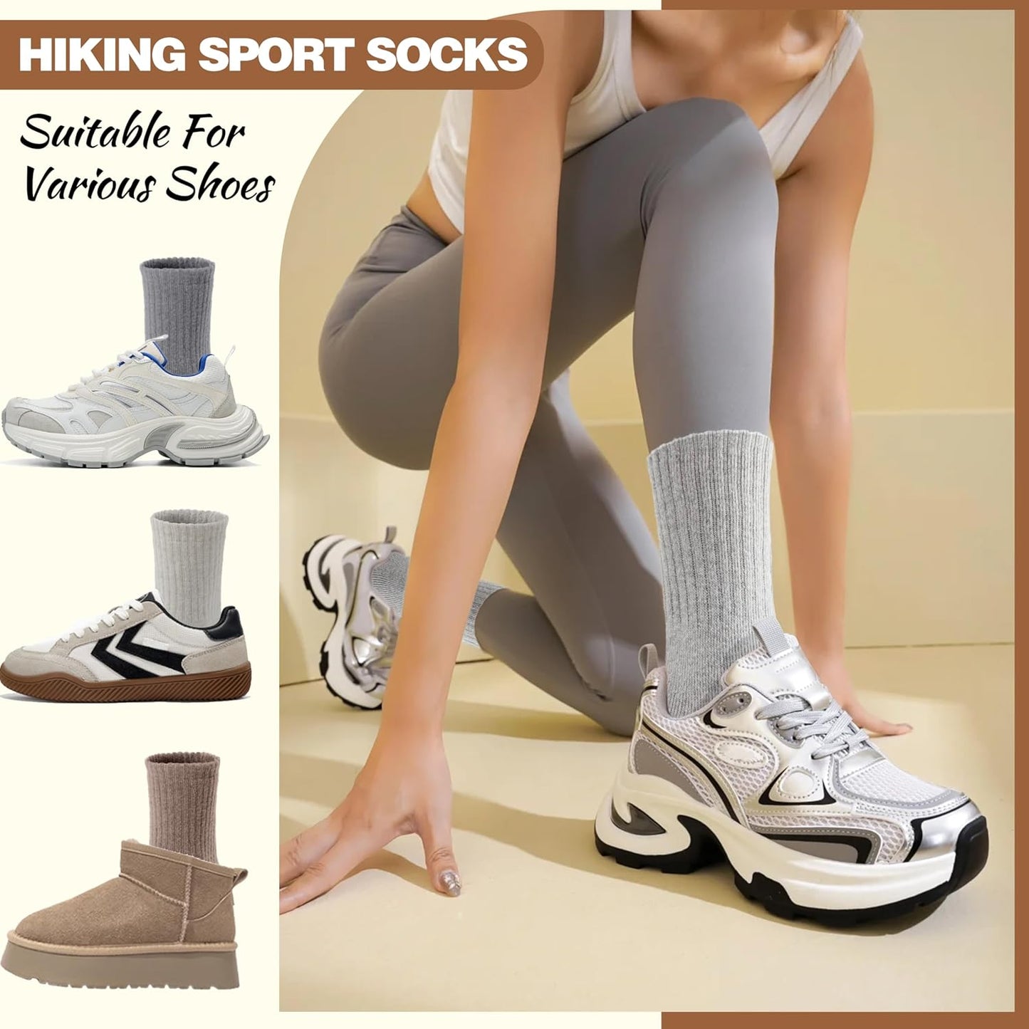 Merino Wool Socks for Women Hiking Thermal Warm Winter Thick Boot Cozy Crew Comfy Work Socks for Ladies 5 Pairs