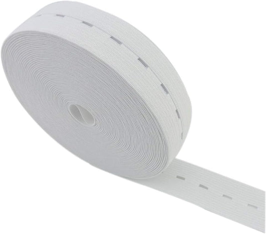 1 Inch by 32 Yard White Buttonhole Elastic Band Heavy Stretch High Elasticity Knit Elastic Band