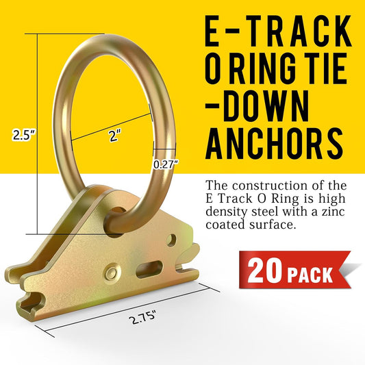 20pcs Steel E-Track O Ring Tie-Down Anchors, Secure Cargo in Enclosed/Flatbed Trailers, Trucks, Load Limit of 1500lb