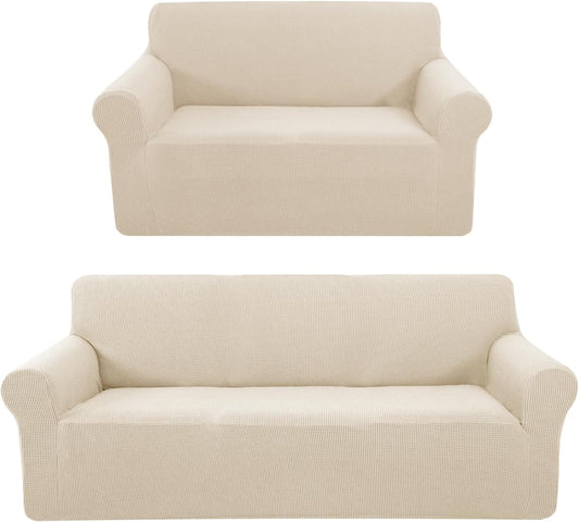 Stretch Couch Cover Sofa Bundles loveseat (Beige)