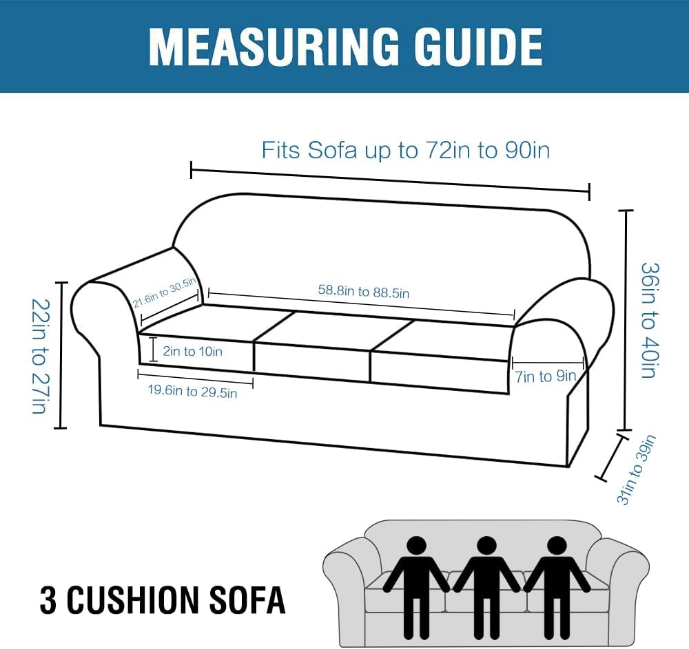 4 Pieces Thick Velvet Sofa Covers Couch Covers for 3 Chion Couch Sofa High Stretch Slipcovers Furniture Protector Form Fit Luxury Couch Cover for Dogs Width Up to 90 Inch(Sofa,Grey)
