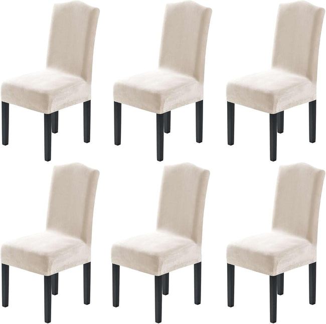 Dining Chair Covers Velvet Stretch Chair Covers for Dining Room Set of 6 Parson Chair Slipcovers Chair Protectors Covers, Soft Thick Solid Velvet Fabric Washable, Ivory Hover Image