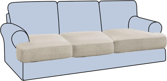 Stretch 3 Piece T Chion Sofa Slipcovers Individually Sofa Chion Covers for 3 Chion Couch Sofa Seat Chion Covers with Elastic Bands Featuring Thicker Jacquard Fabric, Island Fossi