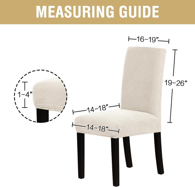 Stretch Dining Chair Covers Set of 6 Chair Covers for Dining Room Parsons Chair Slipcover Chair Protectors Covers Dining, Feature Textured Checked Jacquard Fabric, Ivory Main Image