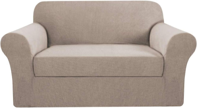 2 Pieces Loveseat Covers Fit Lovesat Width Up to 70 Inch Furniture Cover/Protector, Jacquard Spandex Stretch Loveseat Slipcovers Suit for T Chion/Box Chion (Loveseat, Sand) Hover Image