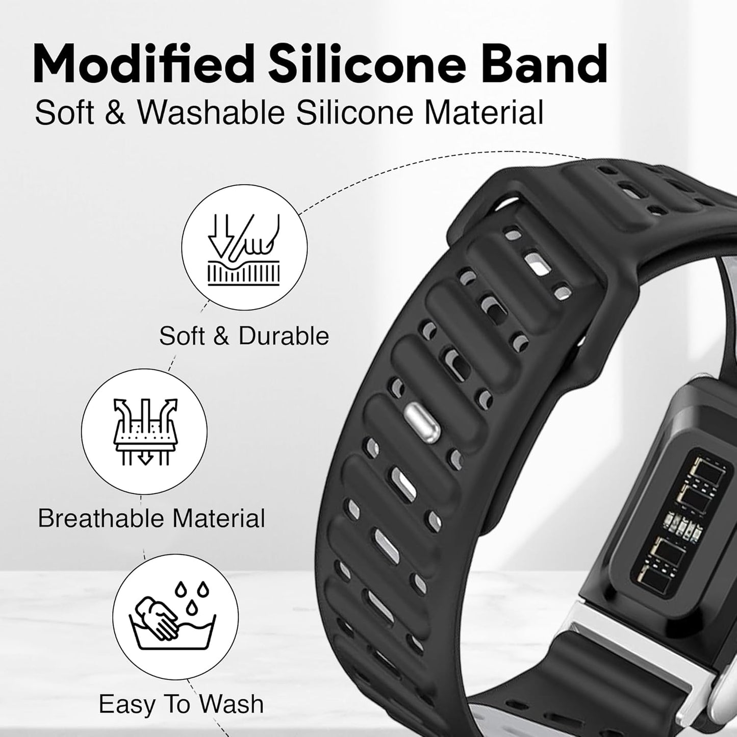 Modified Silicone Sport Replacement Band Compatible with WHOOP 5.0, One, Peak, and Life Fitness Tracker – Breathable, Durable & Comfortable | Not for Whoop Gen 4