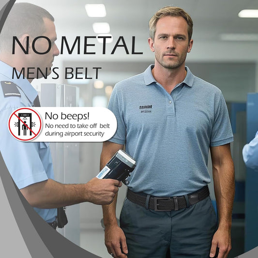 Nickle Free No Metal Belt for Men, TSA Approved Hypoallergenic Stretch Braided Belt Elastic for Casual, Black XL