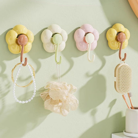 3 Pack No-Trace Vacuum Suction Cup Hooks, Floral Heavy Duty Storage Hangers for Home Bathroom Kitchen Door Back (Yellow Pink Green)