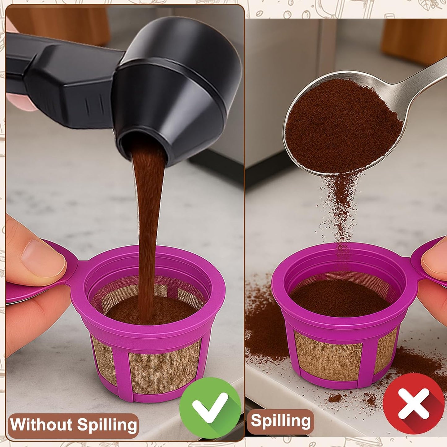 Coffee Scoop & Funnel for Reusable K Cup Refillable Coffee Pods, 2 Tablespoon Slide Coffee Measuring Funnel Scooper,1PCS