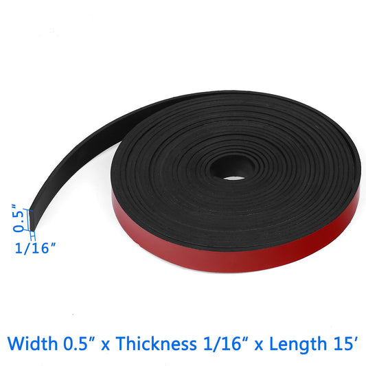 Adhesive Solid Rubber Strips, 1/2" Wide x 1/16" Thick x 180" Long Self Stick Black Neoprene Rubber Rolls Perfect for DIY Insulation Cushion Gasket, Sealing, Liner, Weather Striping