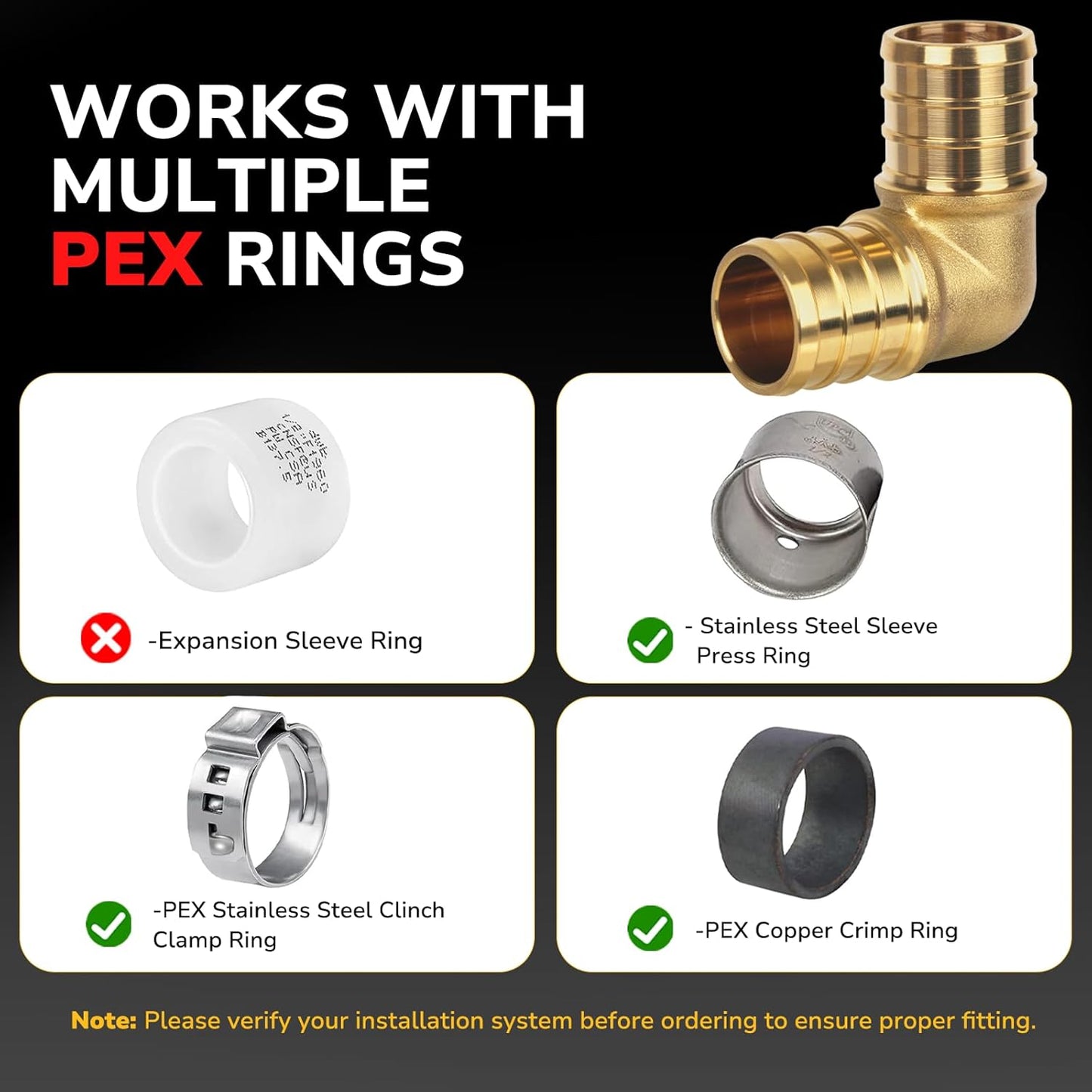 Pex Fittings, 3/4" Pex 90 Degree Elbow, Heavy-Duty Brass Crimp Fittings for PEX Pipes with Leak-Resistant Construction, NSF & UPC Certified, 5-Pack