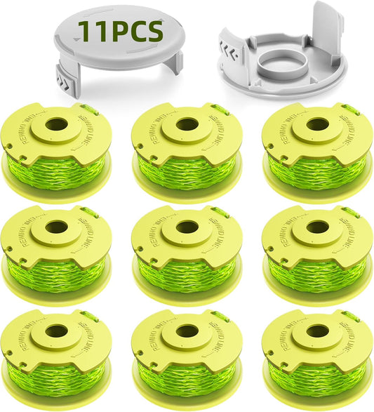 Trimmer String for Ryobi One Plus+ AC80RL3,11 FT/0.080-Inch，Spool Replacement Compatible with Ryobi 18v, 24v, and 40v Cordless Trimmers (9 Pack Trimmer Line & 2 Pack Trimmer Cap)