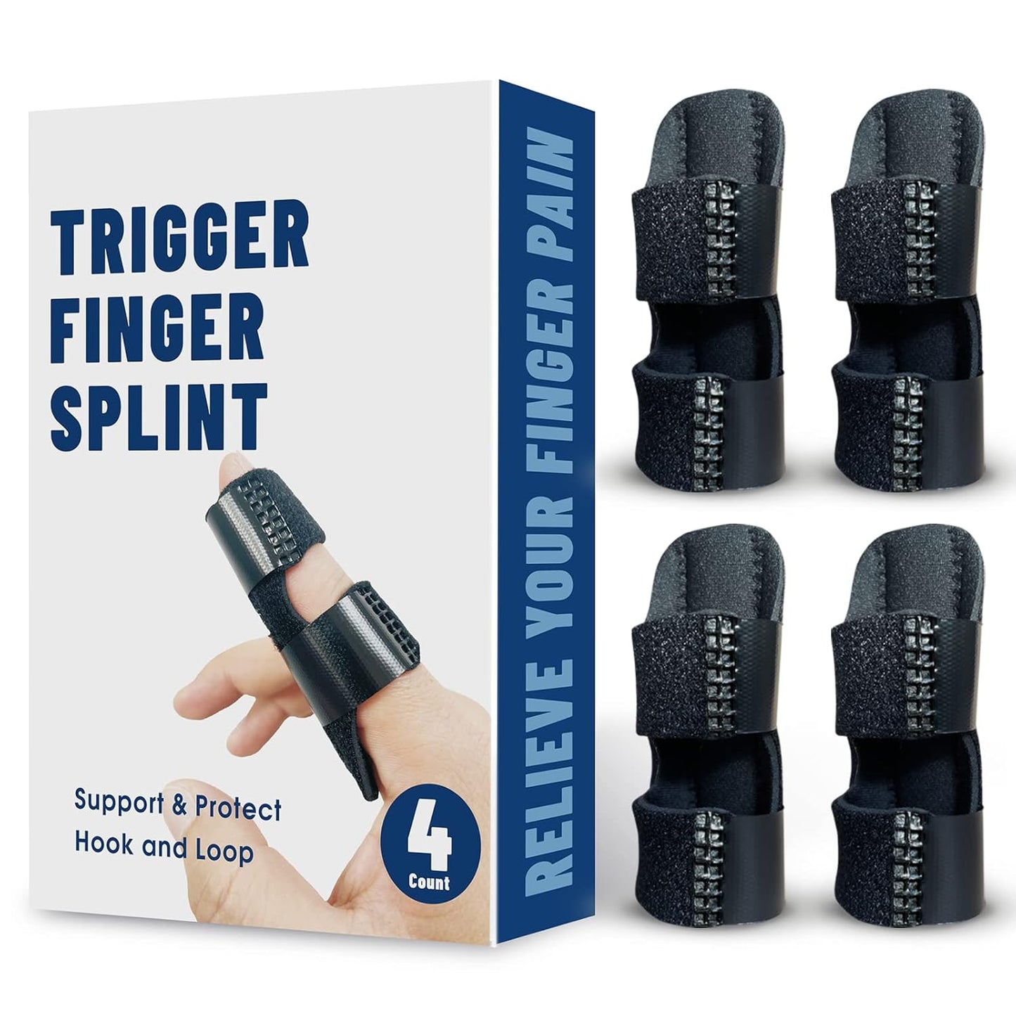 4 Pcs Trigger Finger Splints/Brace for Knuckle Immobilization,Broken Protector and Straightening Arthritis Relief,Pain Relief,Fits Index,Middle, Ring Fingers