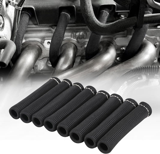Spark Plug Wire Heat Shield Sleeve 2500° Spark Plug Boot Protector Boots Wrap for SBC BBC 350 454 8PCS Plug Wire Covers