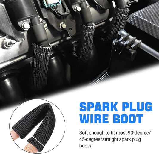 Spark Plug Wire Heat Shield Sleeve 2500° Spark Plug Boot Protector Boots Wrap for SBC BBC 350 454 8PCS Plug Wire Covers