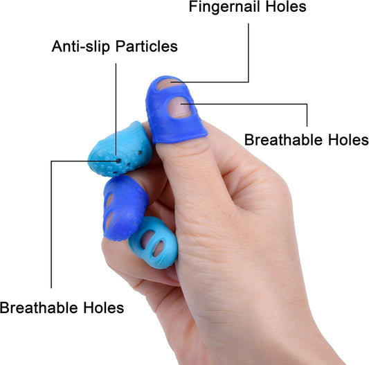 16 Pcs Finger Tips, 4 Sizes Silicone Thimble Fingertip Grips Thumb Protectors Pads Cover for Hand Sewing, Paper Sorting, Page Turning, Money Counting, Guitar Playing - Blue, Aqua