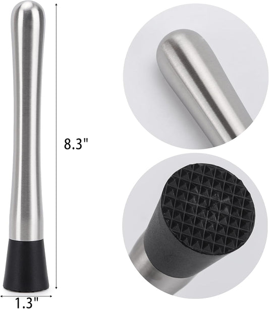 4 Pack Muddlers for Cocktail 304 Stainless Steel Fruit Crusher 8.3" Long Ice Crusher for Bar Party and Home