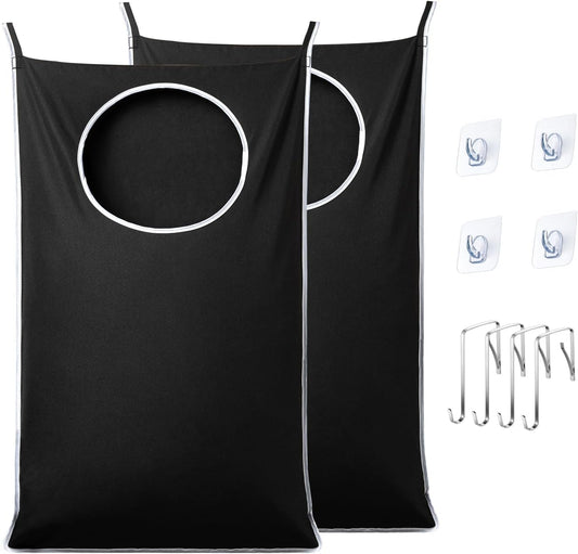 2 Pack XL Hanging Laundry Hamper, Extra Large Tear-Resistant Door Organizer with 2 Hook Types, Space-Saving Laundry Bag (36.5" x 22", Black)