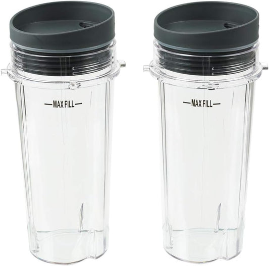 Blender Cups Fit for Ninja, Replacement Parts 16OZ Cups with Lids, Blender Accessories Compatible with Nutri Ninja Auto IQ Series BL620C BL660 BL740 BL780 QB3000 (2 Pack)