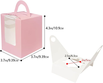 Auto-pop up Individual Cupcake Boxes with Window 25 Count Pink Single Cupcakes Box 3.7 x 3.7 x 4.3inch Cupcake Carrier