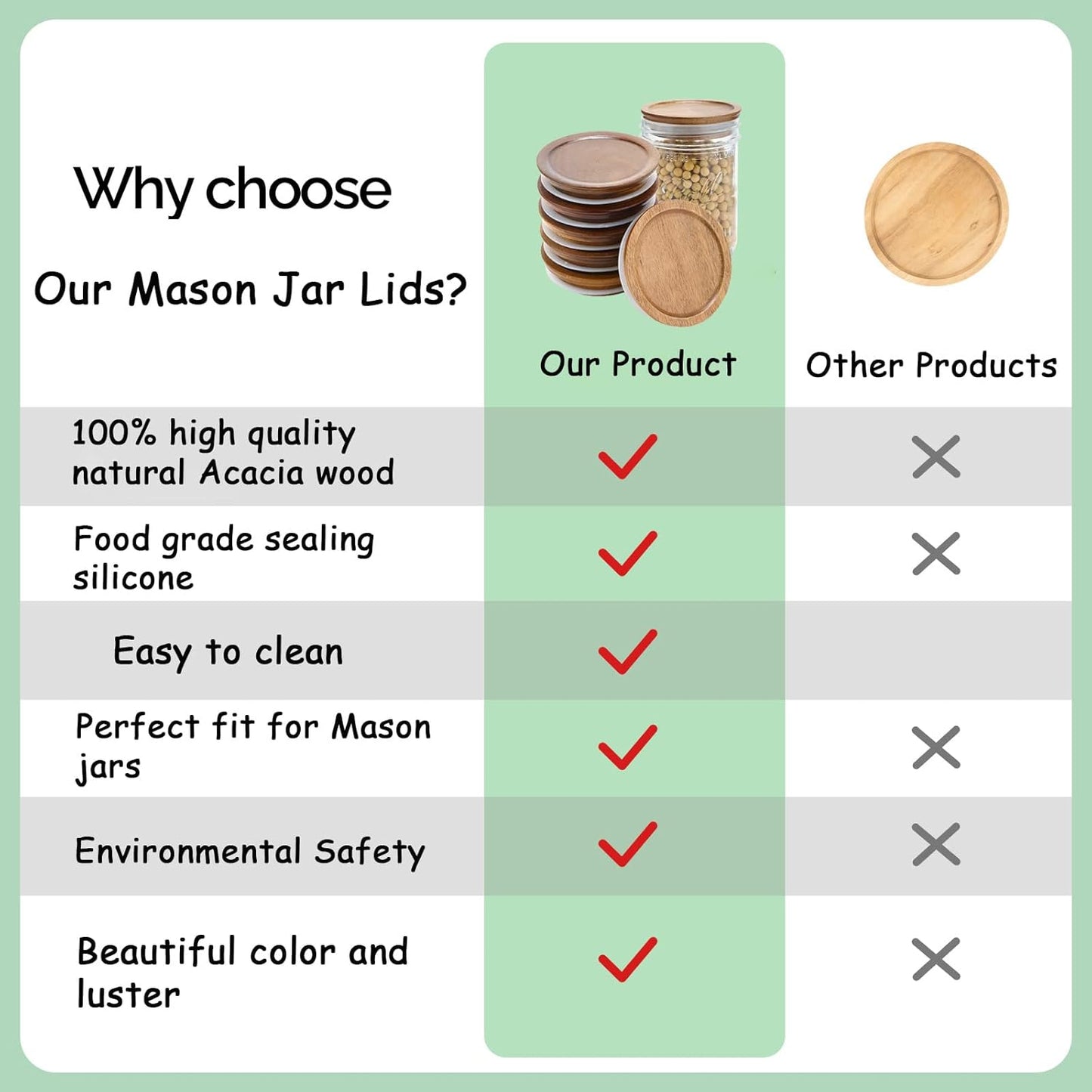 12 Pack Wide Mouth Mason Jar Lids, Reusable Canning Lids with Wooden and Silicone Seals - Perfect for Canning and Preserving in Mason Jars, Brown (12PCS Wide Lids)
