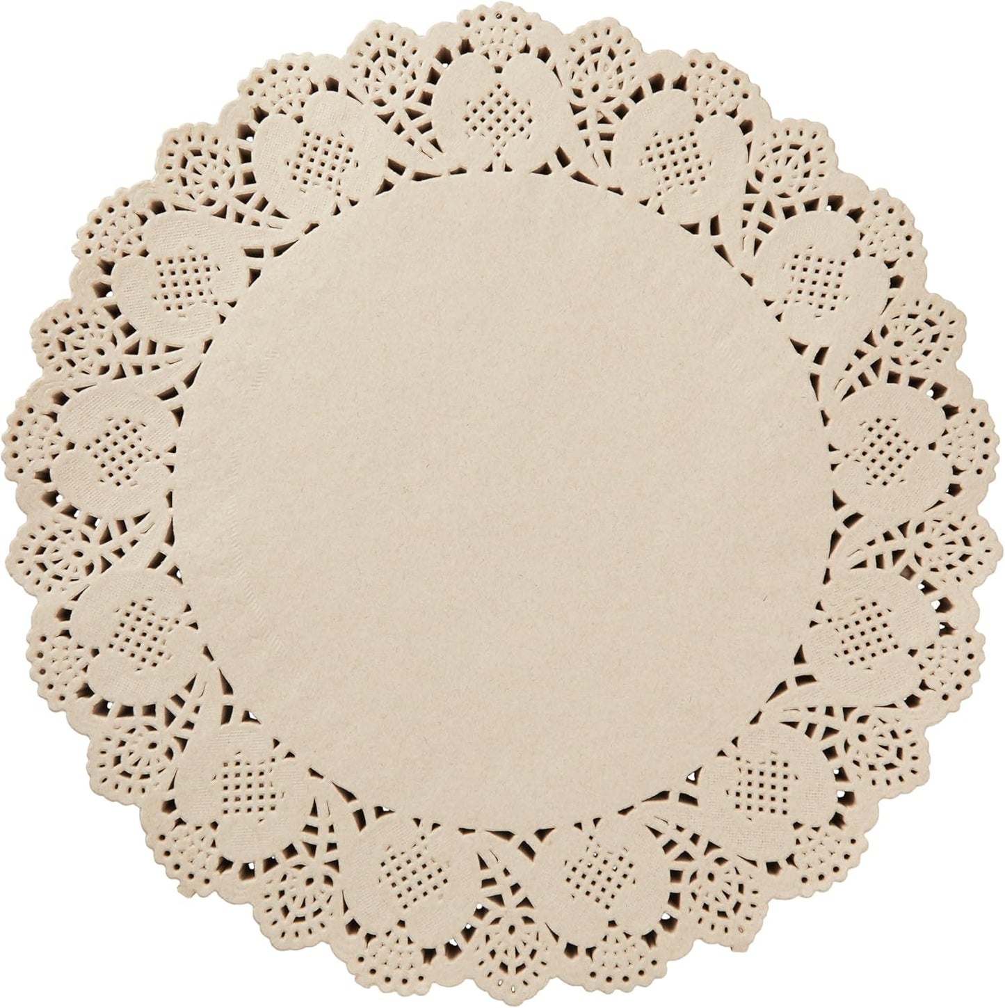 Paper Placemats - 12-Inch Round, Brown, 250 Count - Disposable Placemats & Lace Doilies - Paper Chargers for Dinner Plates - Tea Party Decorations & Wedding Table Decor