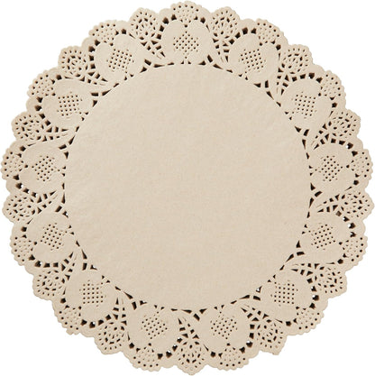 Paper Placemats - 12-Inch Round, Brown, 250 Count - Disposable Placemats & Lace Doilies - Paper Chargers for Dinner Plates - Tea Party Decorations & Wedding Table Decor