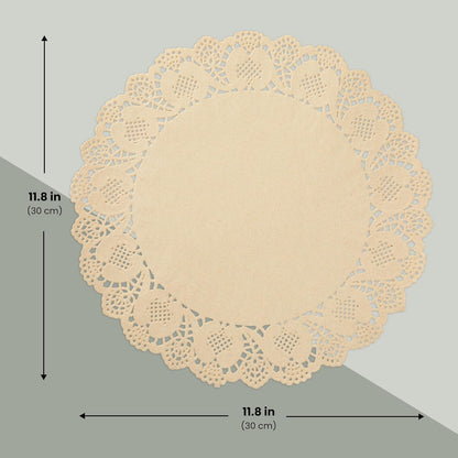 Paper Placemats - 12-Inch Round, Brown, 250 Count - Disposable Placemats & Lace Doilies - Paper Chargers for Dinner Plates - Tea Party Decorations & Wedding Table Decor